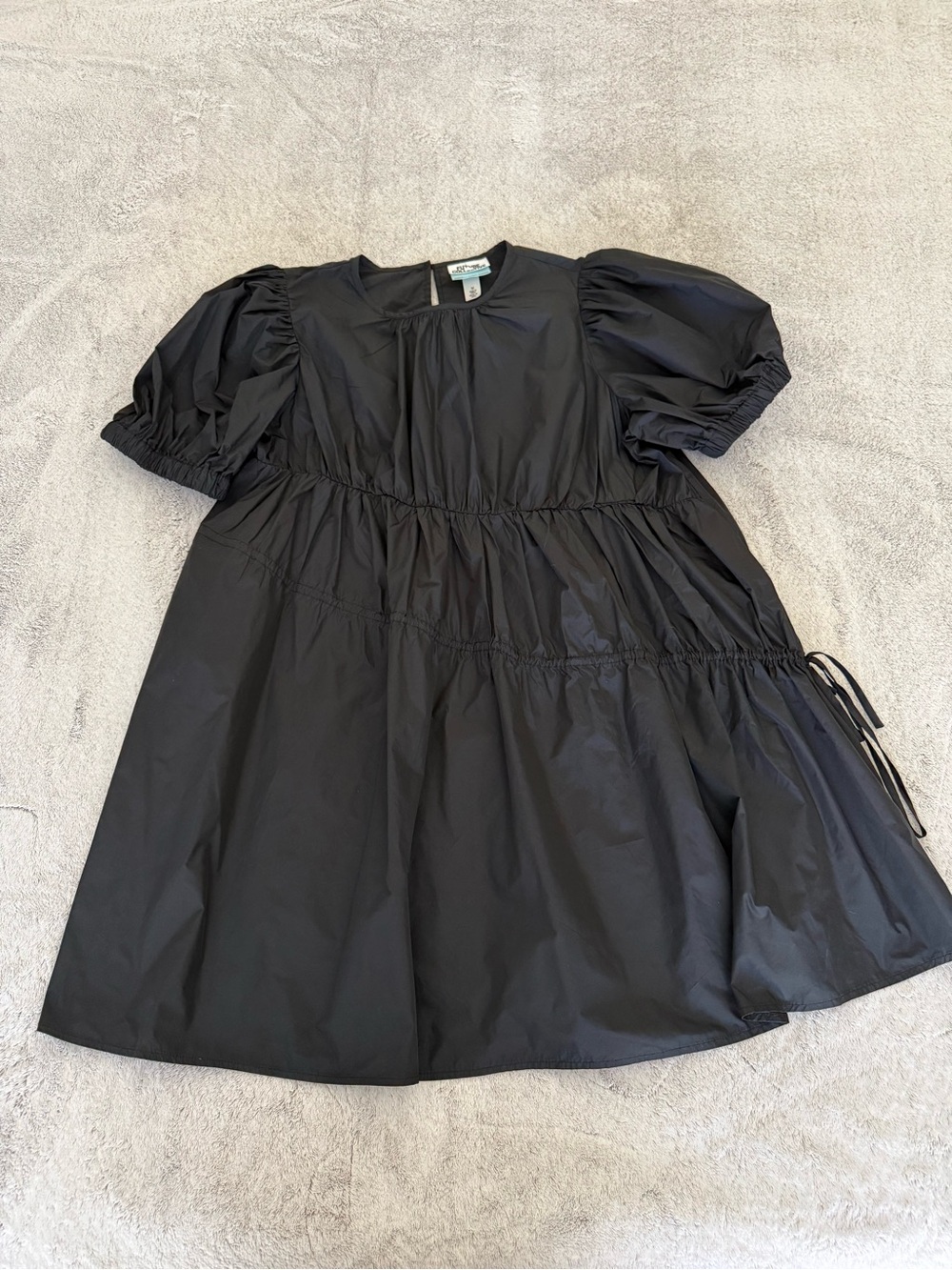 Black Puff-Sleeve Tiered Mini Dress by Gabriella Karefa-Johnson